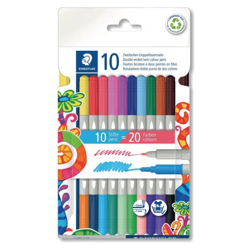 Kaksikärkinen Staedtler® 3280 kuitukärkikynä värilajitelma 10kpl, hinta 6,58€