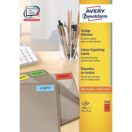 Monitoimitarra Avery 3448 70 x 37mm 24-osainen punainen 2400kpl, hinta 60,43€