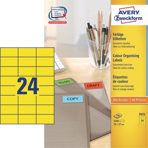 Monitoimitarra Avery 3451 70 x 37mm 24-osainen keltainen 2400kpl, hinta 59,16€