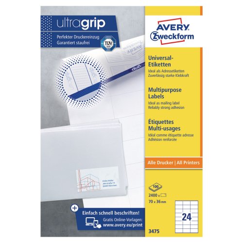 Monitoimitarra Avery 3475 70 x 36mm 24-osainen 2400kpl, hinta 37,74€