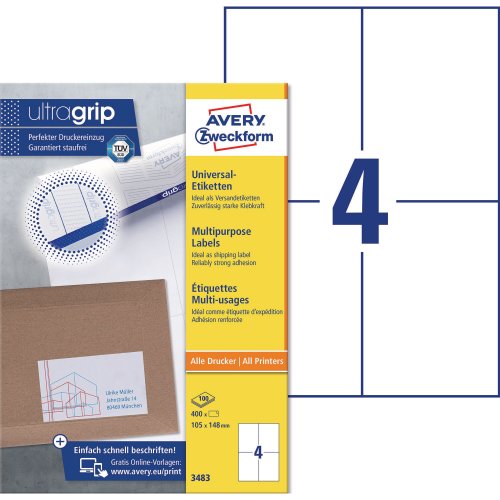 Monitoimitarra Avery 3483 105 x 148mm 4-osainen 400kpl, hinta 42,58€
