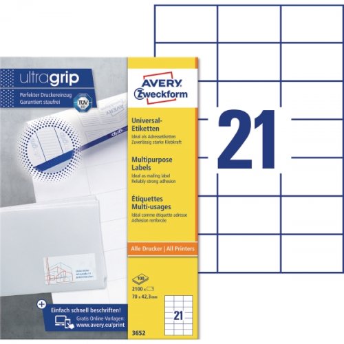 Monitoimitarra Avery 3652 70 x 42,3mm 21-osainen 2100kpl, hinta 37,72€