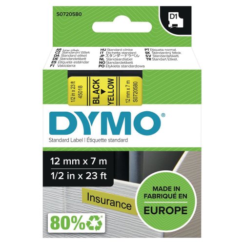 Nauha Dymo® d1 12mm x 7m musta/keltainen, hinta 16,30€