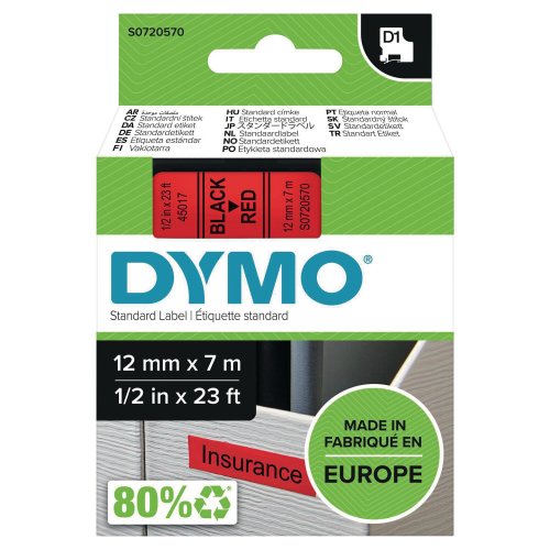Nauha Dymo® d1 12mm x 7m musta/punainen, hinta 16,97€