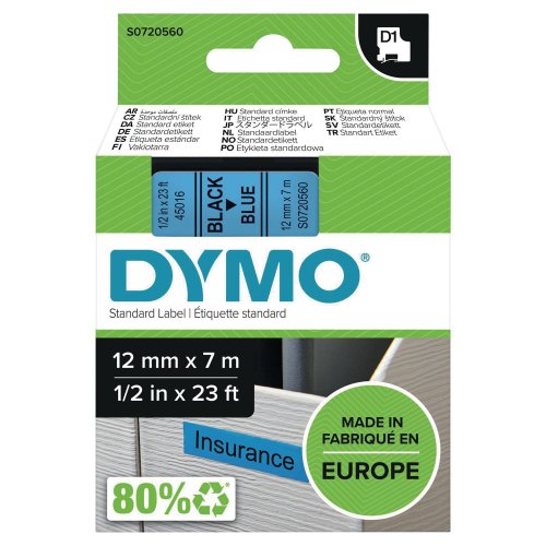 Nauha Dymo® d1 12mm x 7m musta/sininen, hinta 16,97€