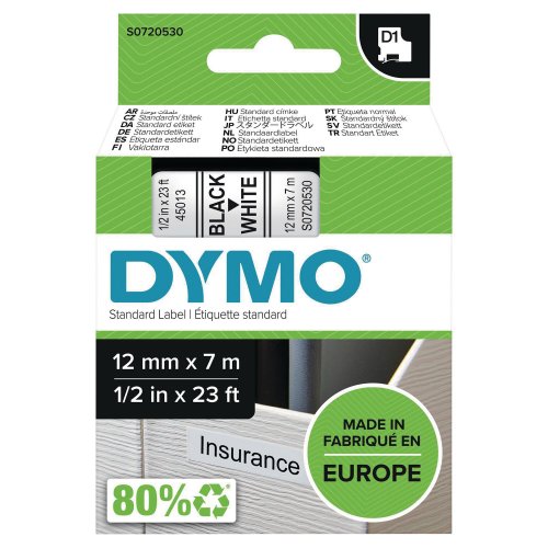 Nauha Dymo® d1 12mm x 7m musta/valkoinen, hinta 16,59€