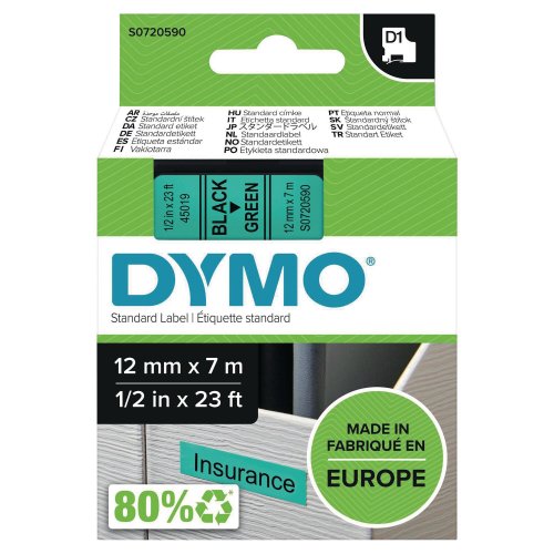 Nauha Dymo® d1 12mm x 7m musta/vihreä, hinta 16,30€