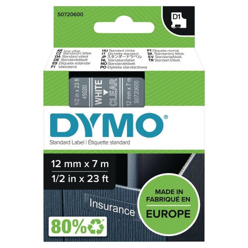 Nauha Dymo® d1 12mm x 7m valkoinen/kirkas, hinta 16,94€