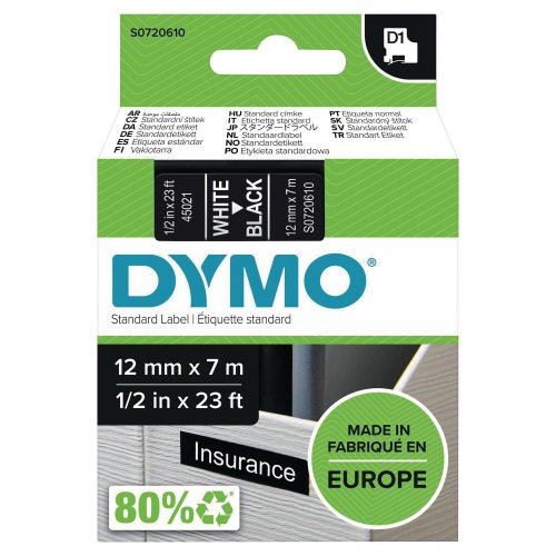 Nauha Dymo® d1 12mm x 7m valkoinen/musta, hinta 16,97€