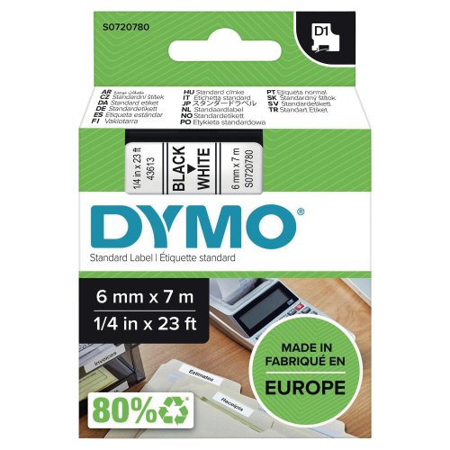 Nauha Dymo® d1 6mm x 7m musta/valkoinen, hinta 14,15€