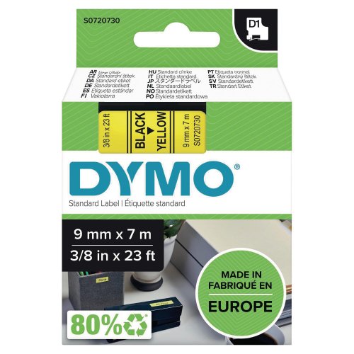 Nauha Dymo® d1 9mm x 7m musta/keltainen, hinta 15,34€