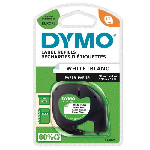 Nauha Dymo® letratag® 12mm x 4m paperi valkoinen, hinta 7,22€