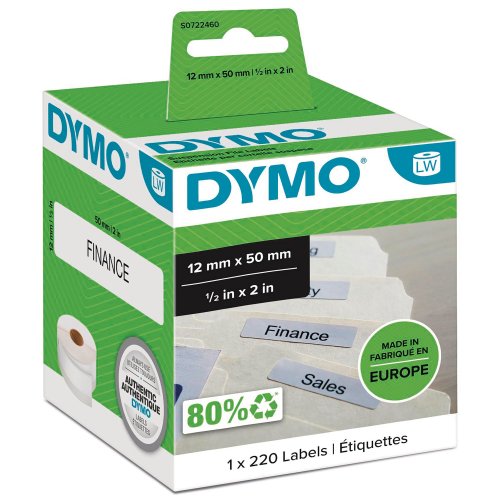 Nauha Dymo® lw 50 x 12mm riippukansiotarra, hinta 14,86€