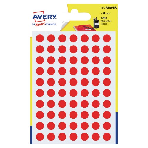 Tarra Avery psa08r pyöreä 8mm punainen 490kpl, hinta 2,06€