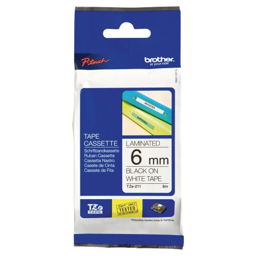 Tarranauha Brother tze-211 6mm musta/valkoinen, hinta 11,91€