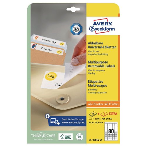 Tulostustarra Avery l4732 35,6 x 16,9mm 80-osainen irtoava liima 2000kpl, hinta 15,16€