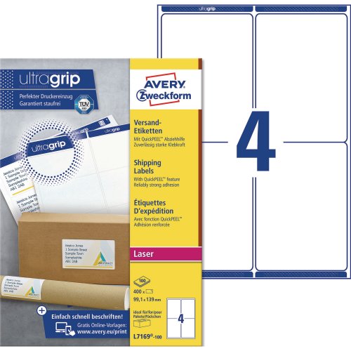 Tulostustarra Avery l7169 99,1 x 139mm 4-osainen 400kpl, hinta 50,30€