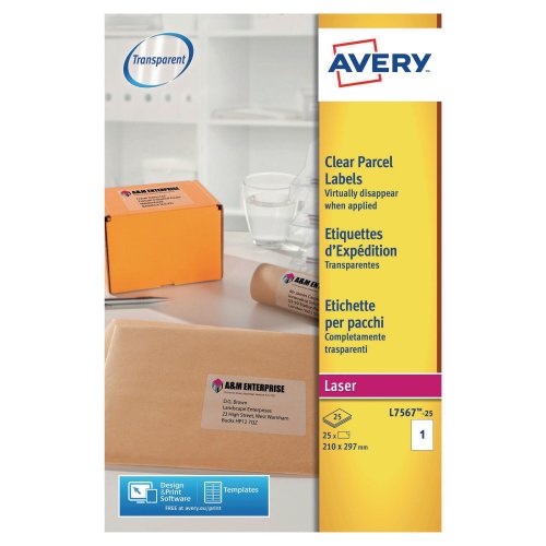 Tulostustarra Avery l7567 a4 210 x 297mm, 1-osainen kirkas 25kpl, hinta 37,77€