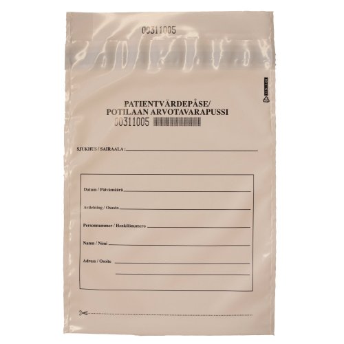 Turvapussi potilaan arvotavara 185 x 230 x 0,08mm, hinta 0,53€